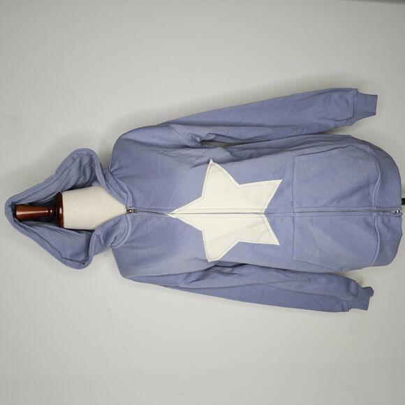 NWT Ultra Flirt Women's Blue/White/Trend Fleece Star Hoodie Size M - Picture 1 of 7